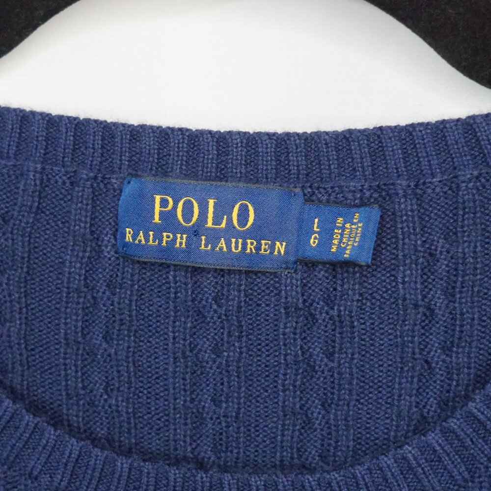 Polo Ralph Lauren Cable Knit Crew Neck Logo Sweater Navy - L Fits Like Size M - Picture 3 of 8